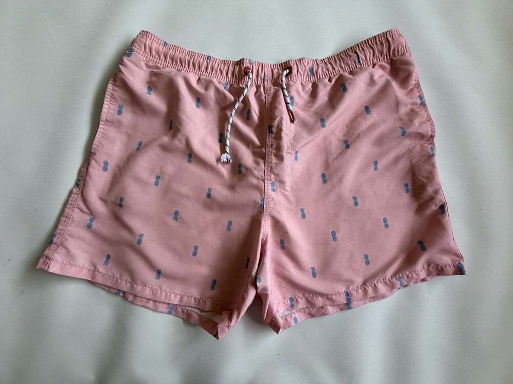 SHEIN Men's Swim Trunks Size M Pink Pineapple Print Beach Pool Summer Shorts